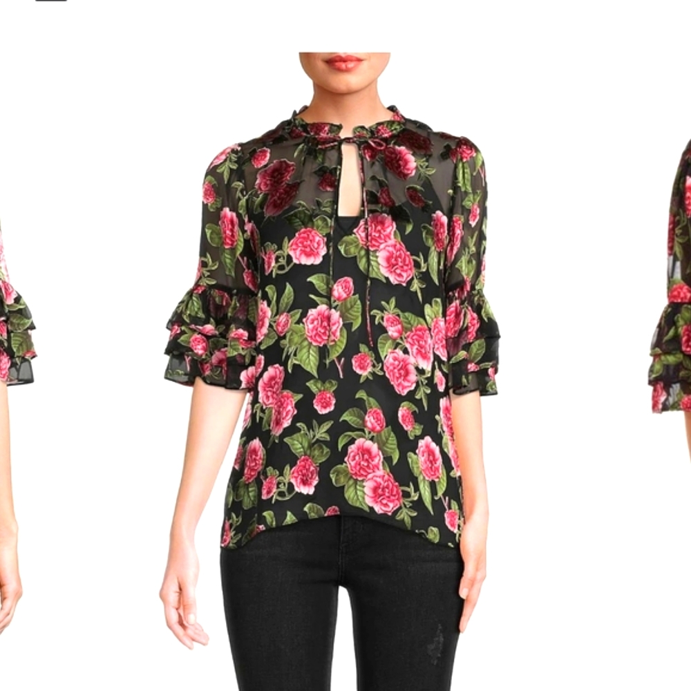 Julius tiered ruffle sleeve tunic top- Alice+Olivia